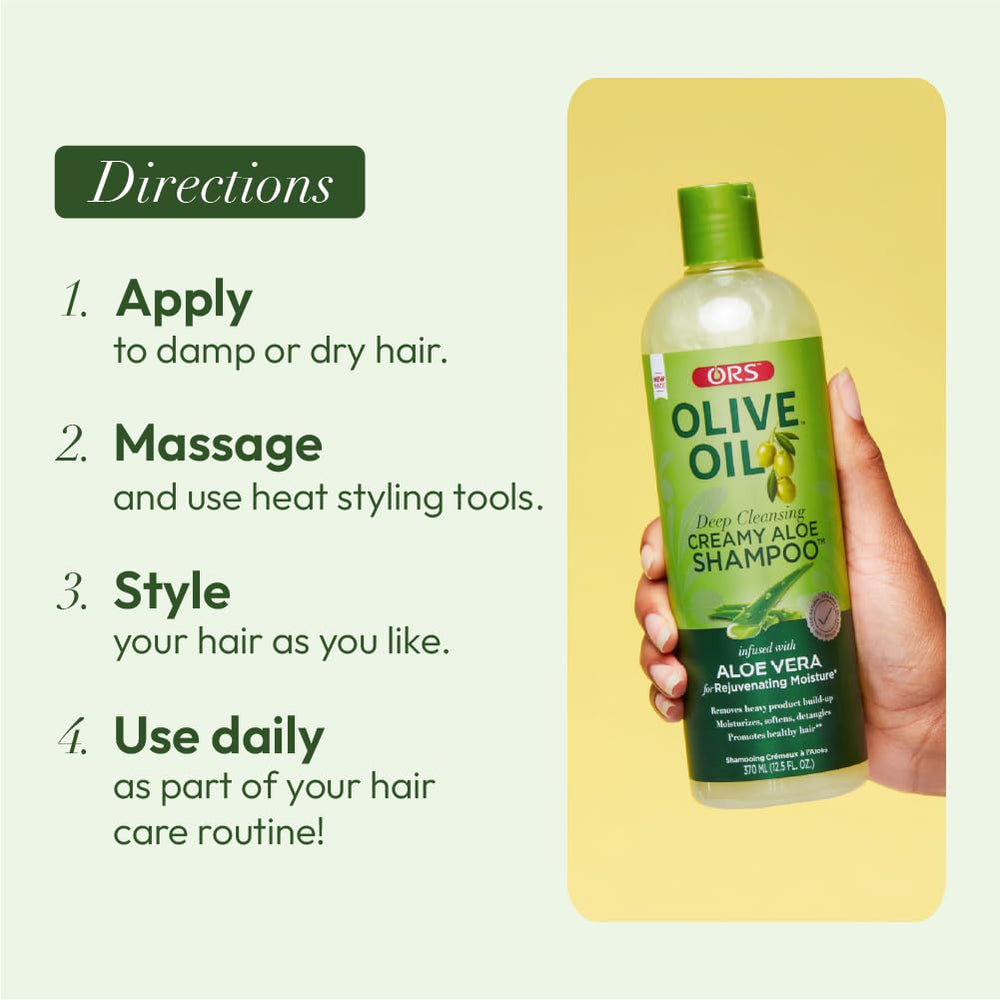 ORS Olive Oil Moisture Restore shampoo promotes a glossy, healthy-looking finish