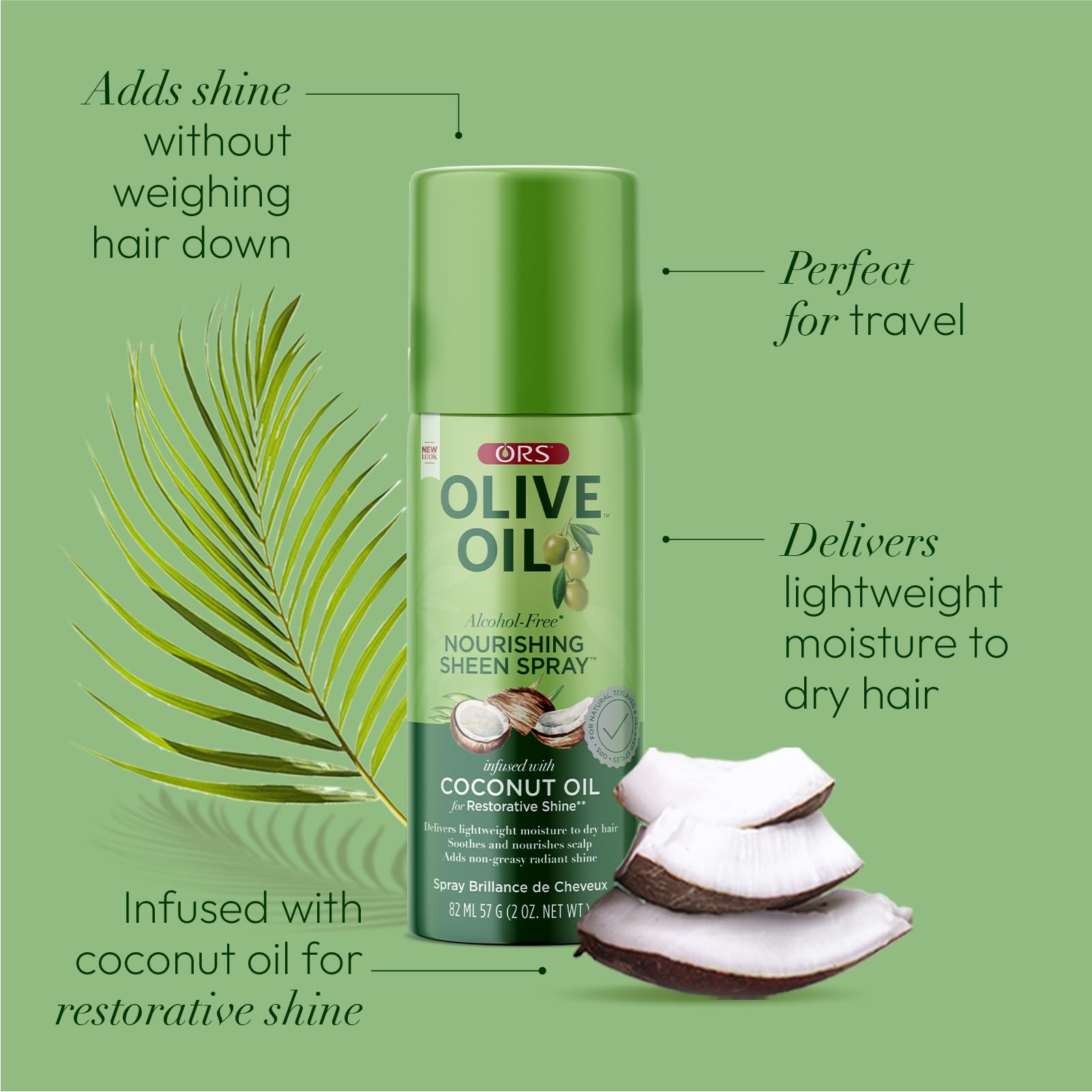 ORS Olive Oil Nourishing Sheen Spray application mist enhances moisture for textured hair.