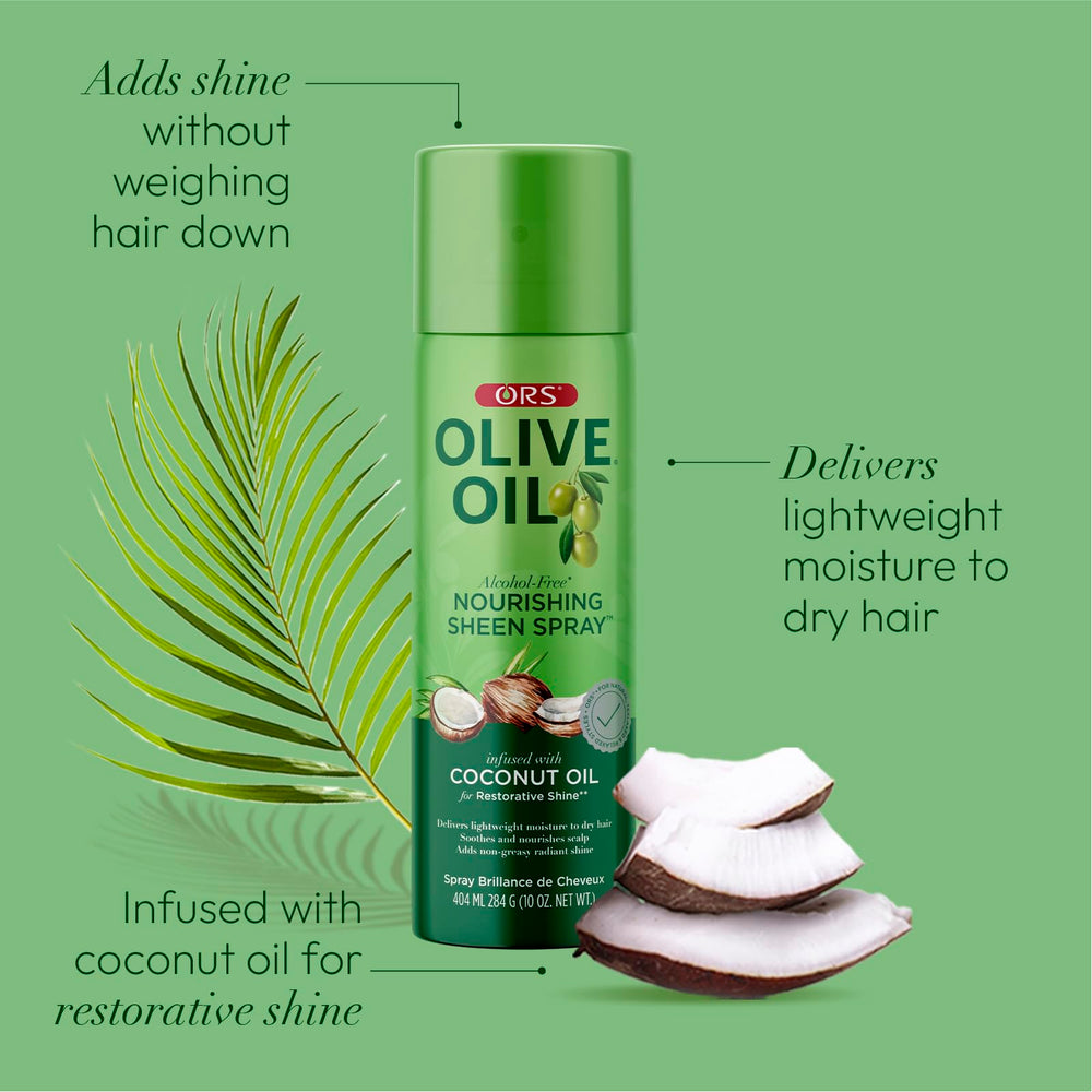 ORS Nourishing Sheen Spray used on braided styles to reduce frizz and add gloss.