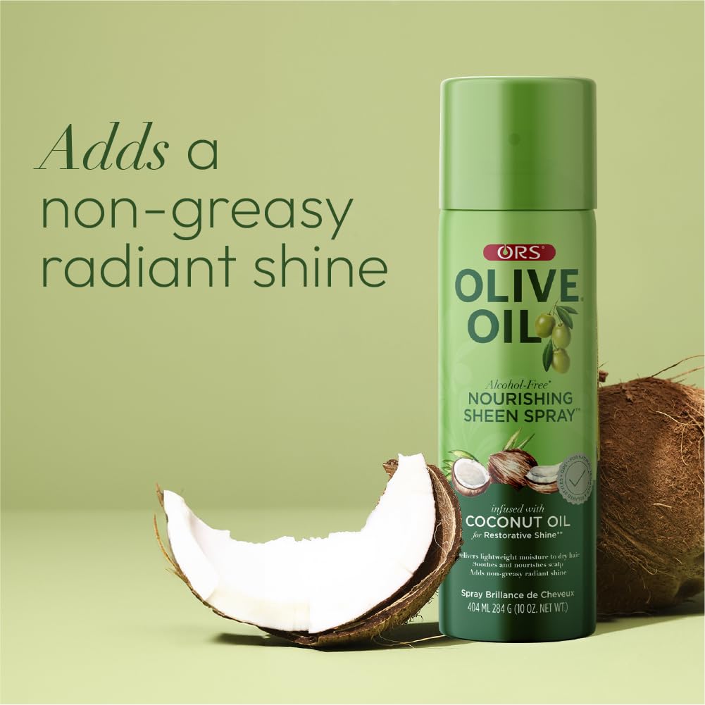 Non-greasy finish achieved with ORS Olive Oil Nourishing Sheen Spray.