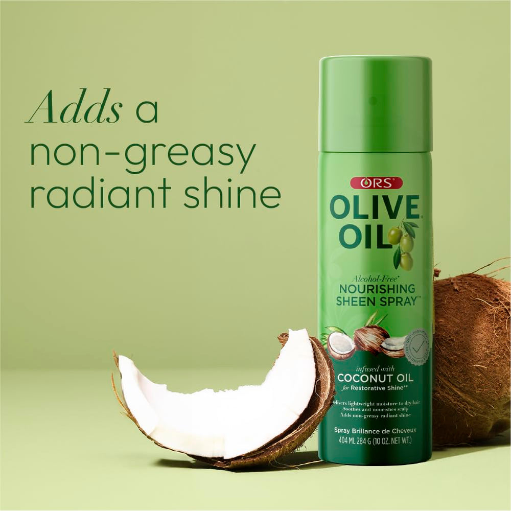 Non-greasy finish achieved with ORS Olive Oil Nourishing Sheen Spray.