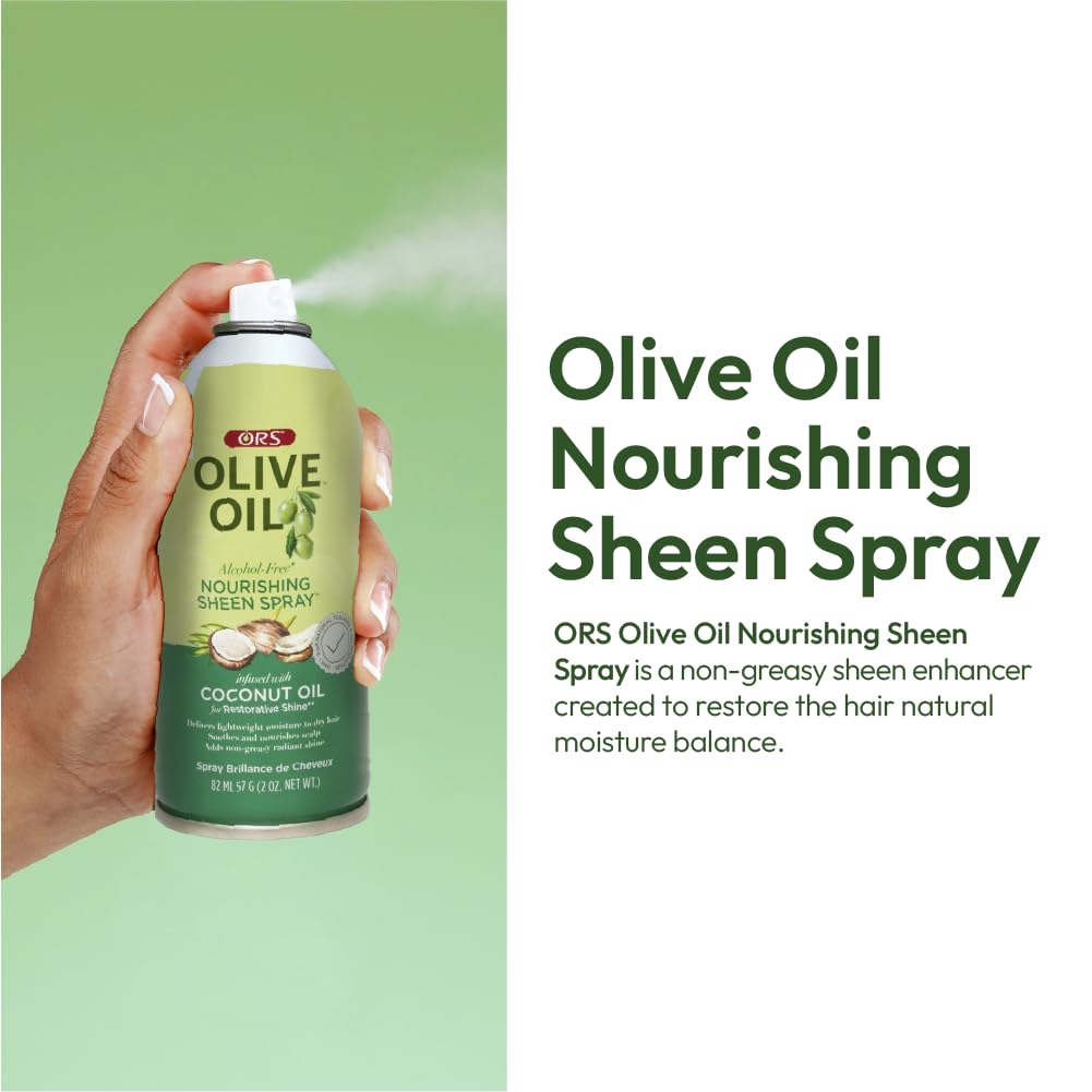 ORS Olive Oil Nourishing Sheen Spray keeps hair soft and frizz-free in daily use.