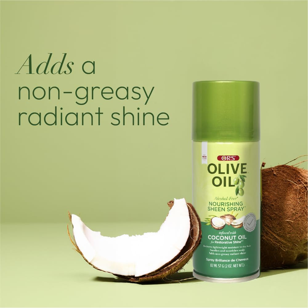 ORS Olive Oil Nourishing Sheen Spray travels well for on-the-go touch-ups.