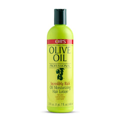 ORS Olive Oil Professional Rich Hair Lotion bottle shows salon-grade moisture for silky hair