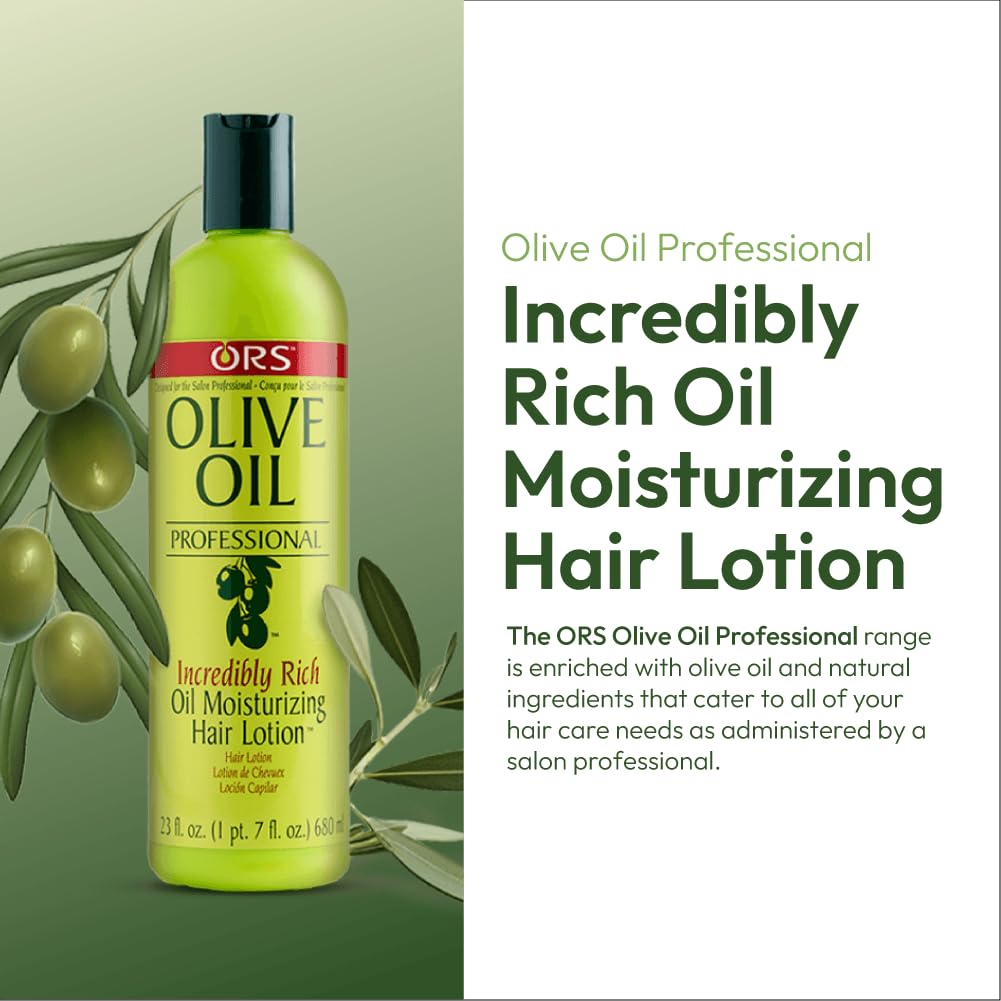 ORS Olive Oil Professional Rich Hair Lotion damp-hair-application demonstrates prep for blow-dry styling