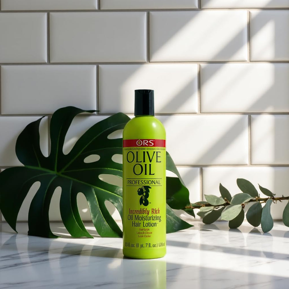 ORS Olive Oil Professional Rich Hair Lotion hair-smoothing image showcases frizz-free manageability