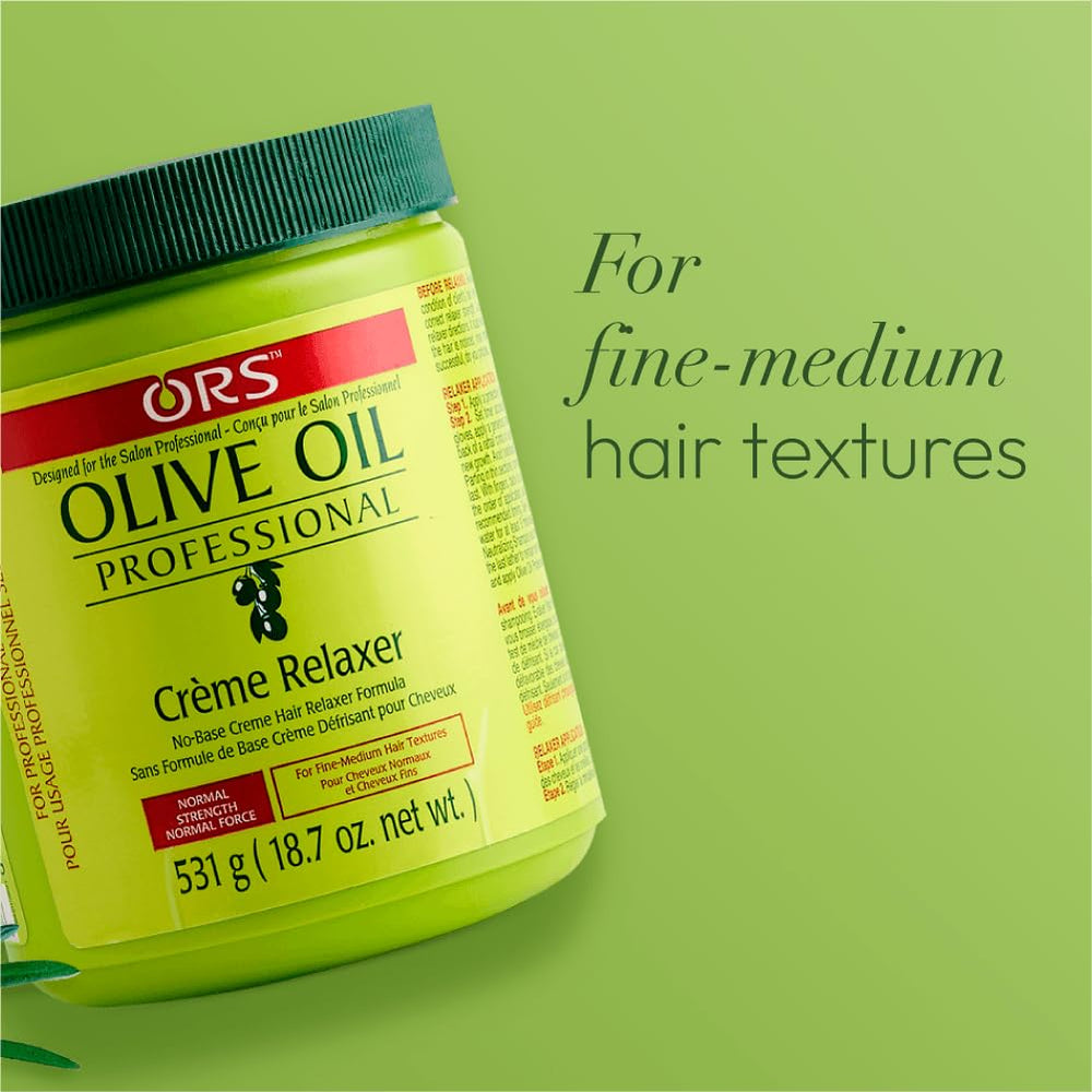 Salon display featuring ORS olive oil relaxer for professional use