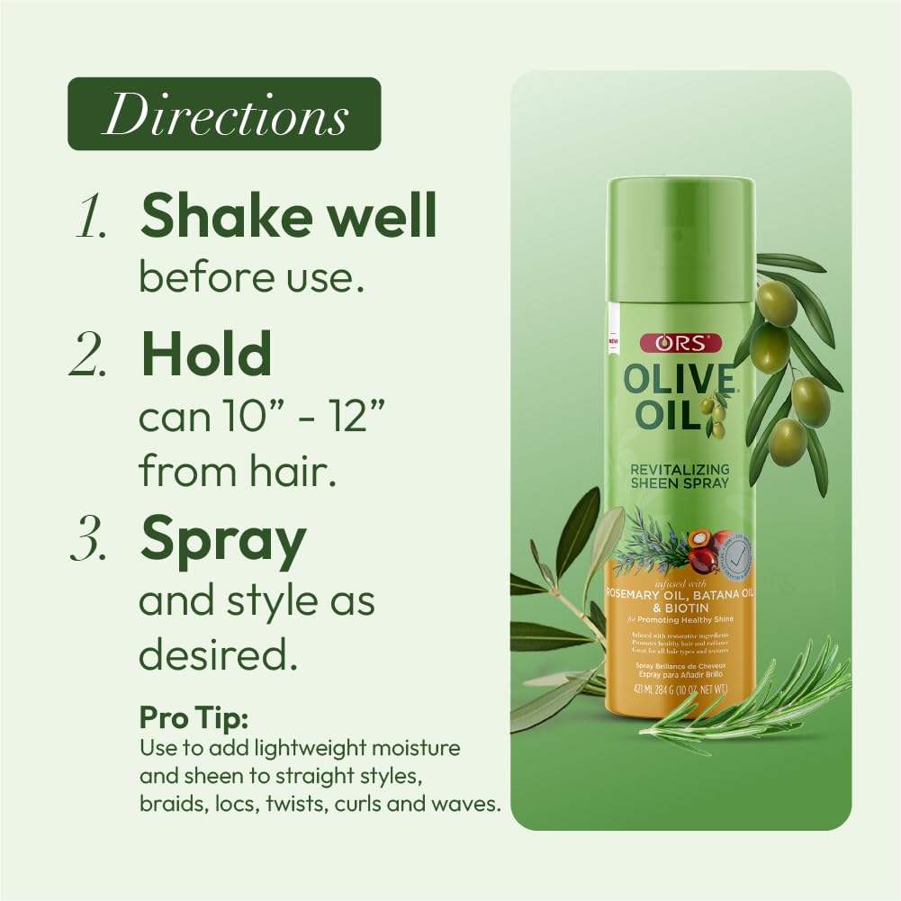 All hair types approved: ORS spray providing radiant shine without buildup.