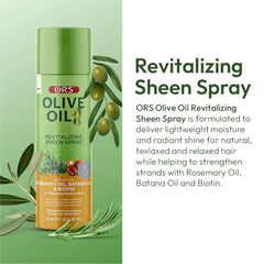 Batana oil visual on ORS spray highlights conditioning and smoother strands.