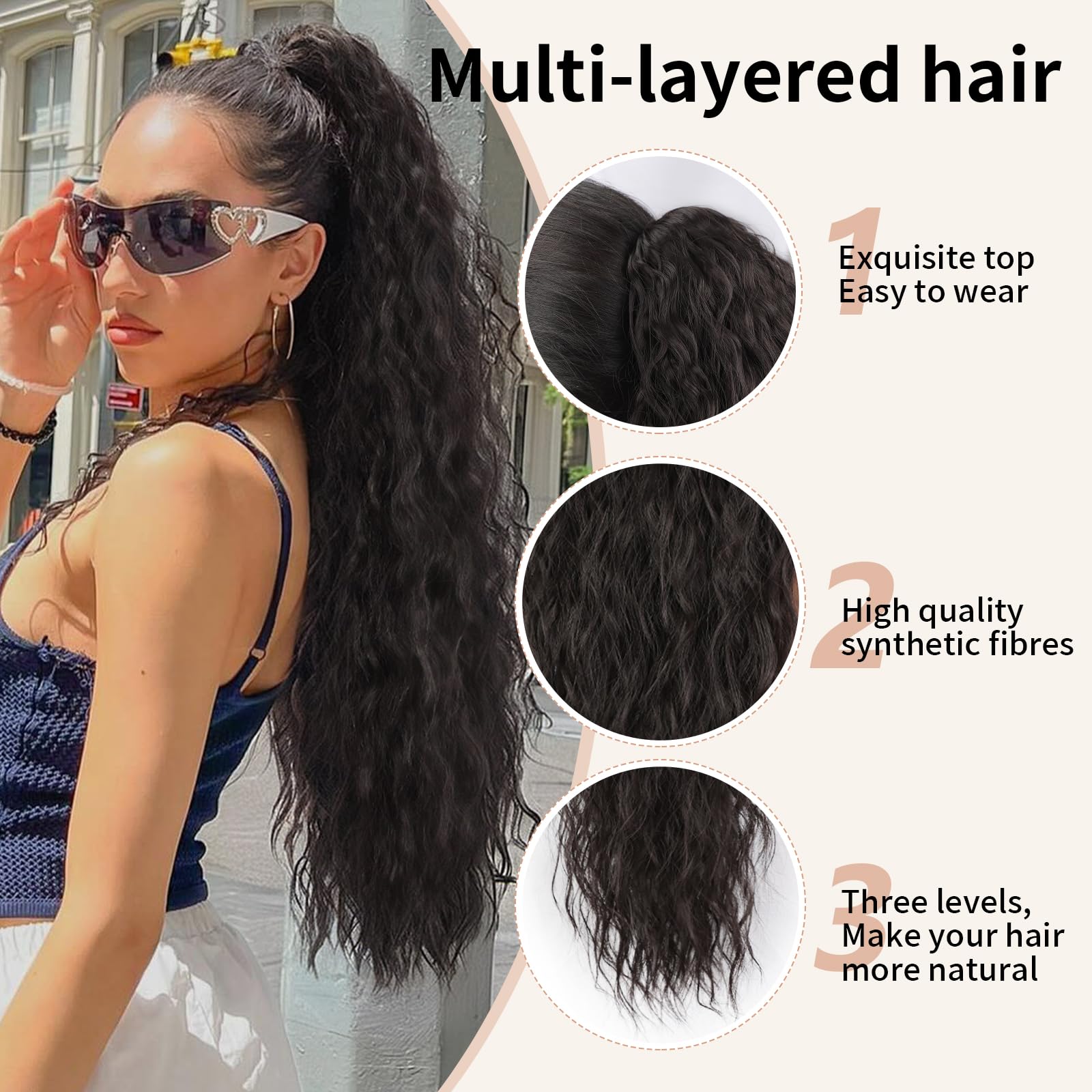 ORSUNCER 30-inch wavy ponytail showcases length and movement for dramatic styling.