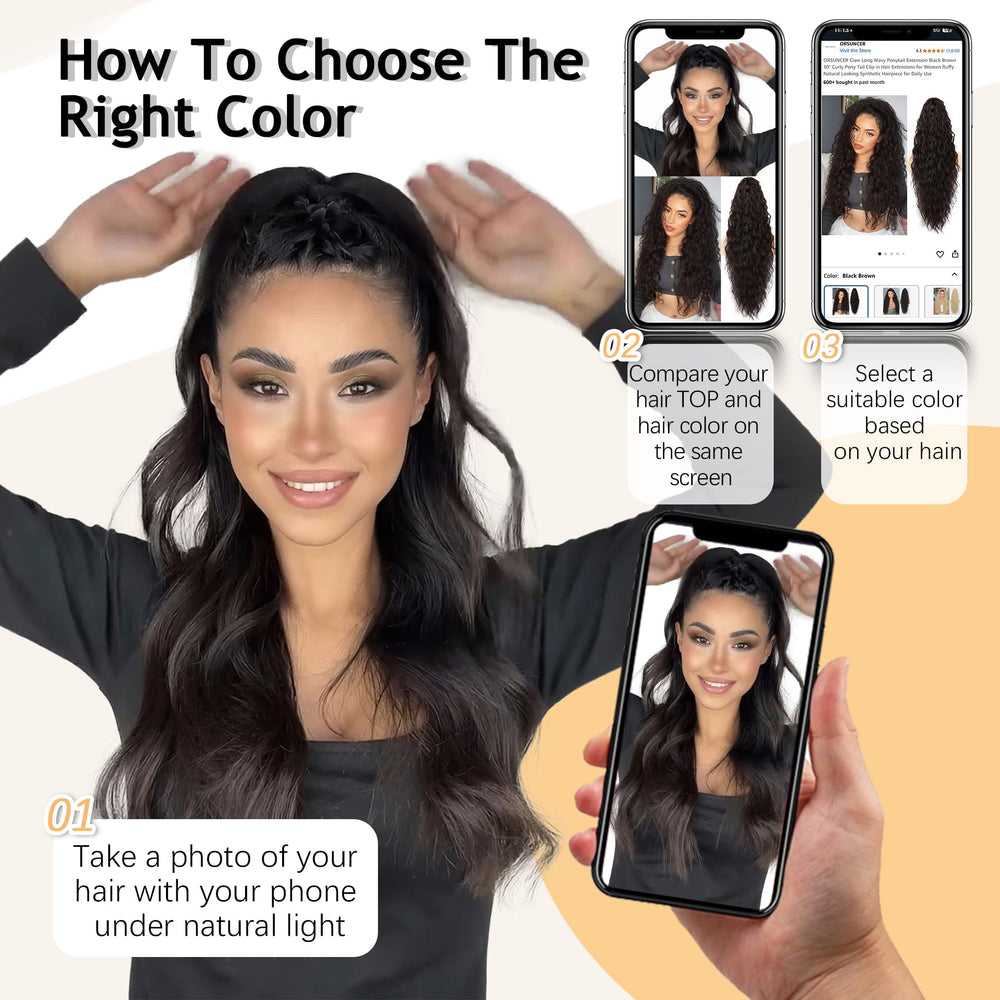 ORSUNCER 30-inch wavy ponytail adds dramatic length and body to ponytails.