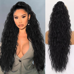 ORSUNCER pony tail clip-in extension 30in curly black for instant voluminous style.