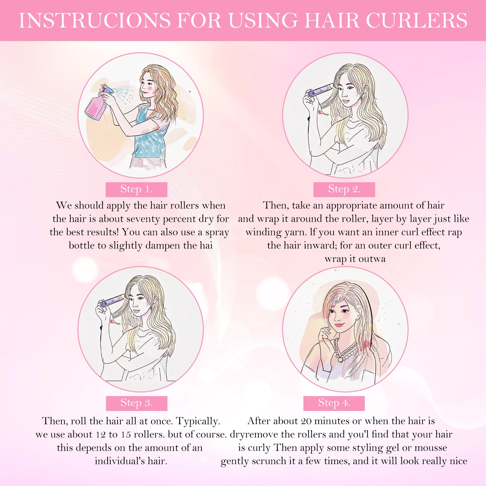 Oruola elastic-spring root-clip pink-01: easy open close for shaping voluminous bangs