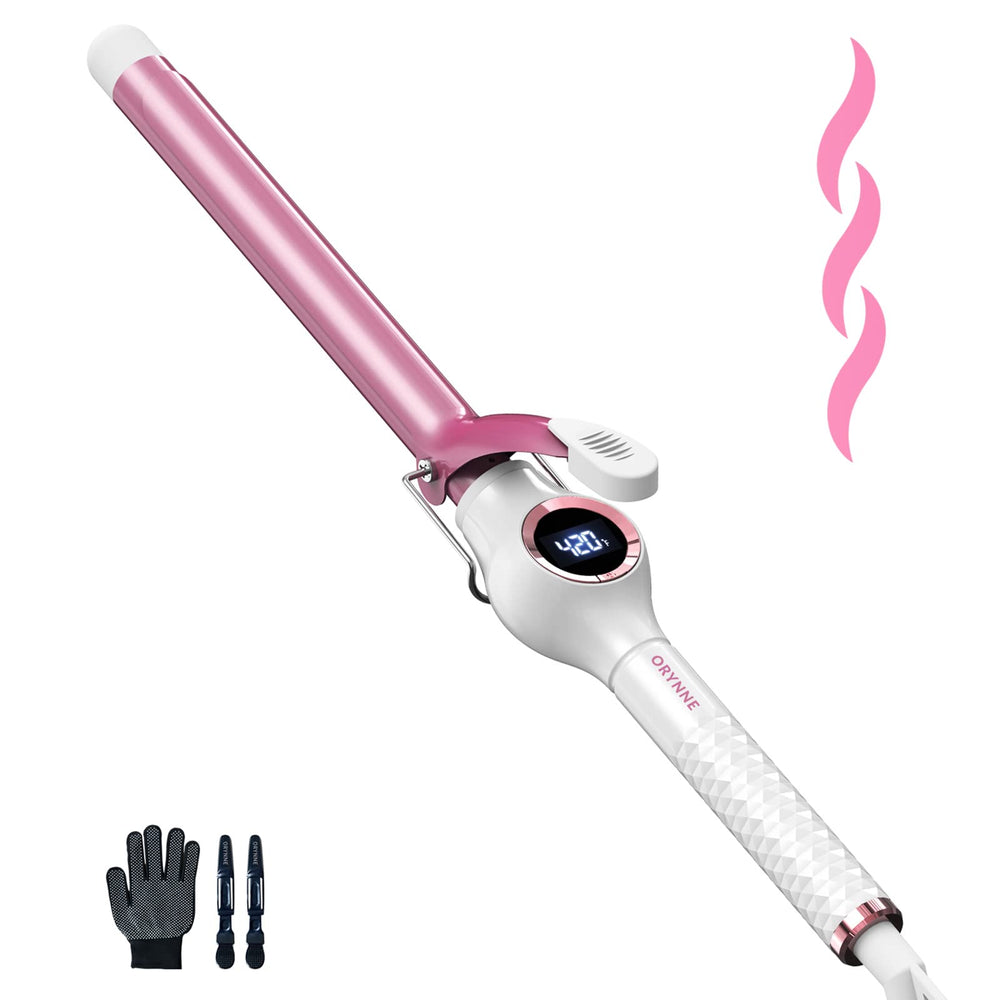 ORYNNE curling iron with digital LED display aids precise temperature control during styling