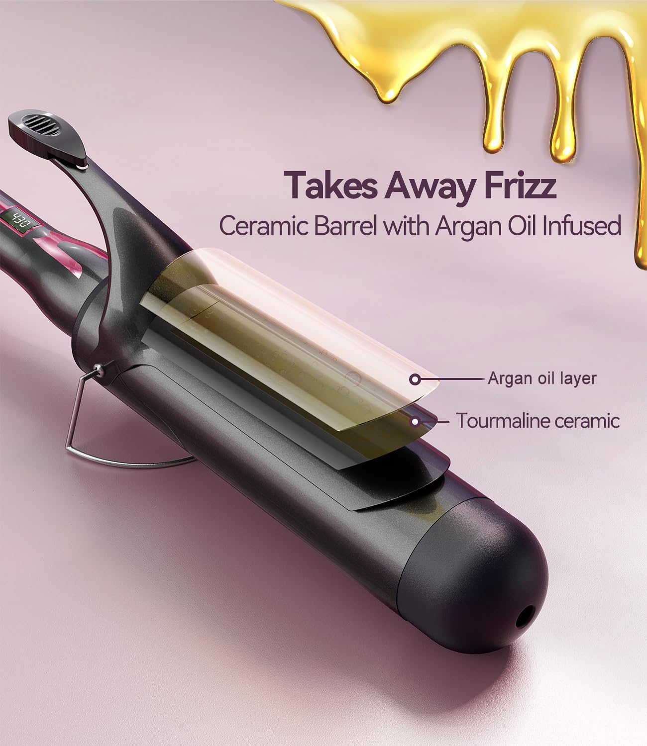 ORYNNE curling iron digital LED display shows precise temperature