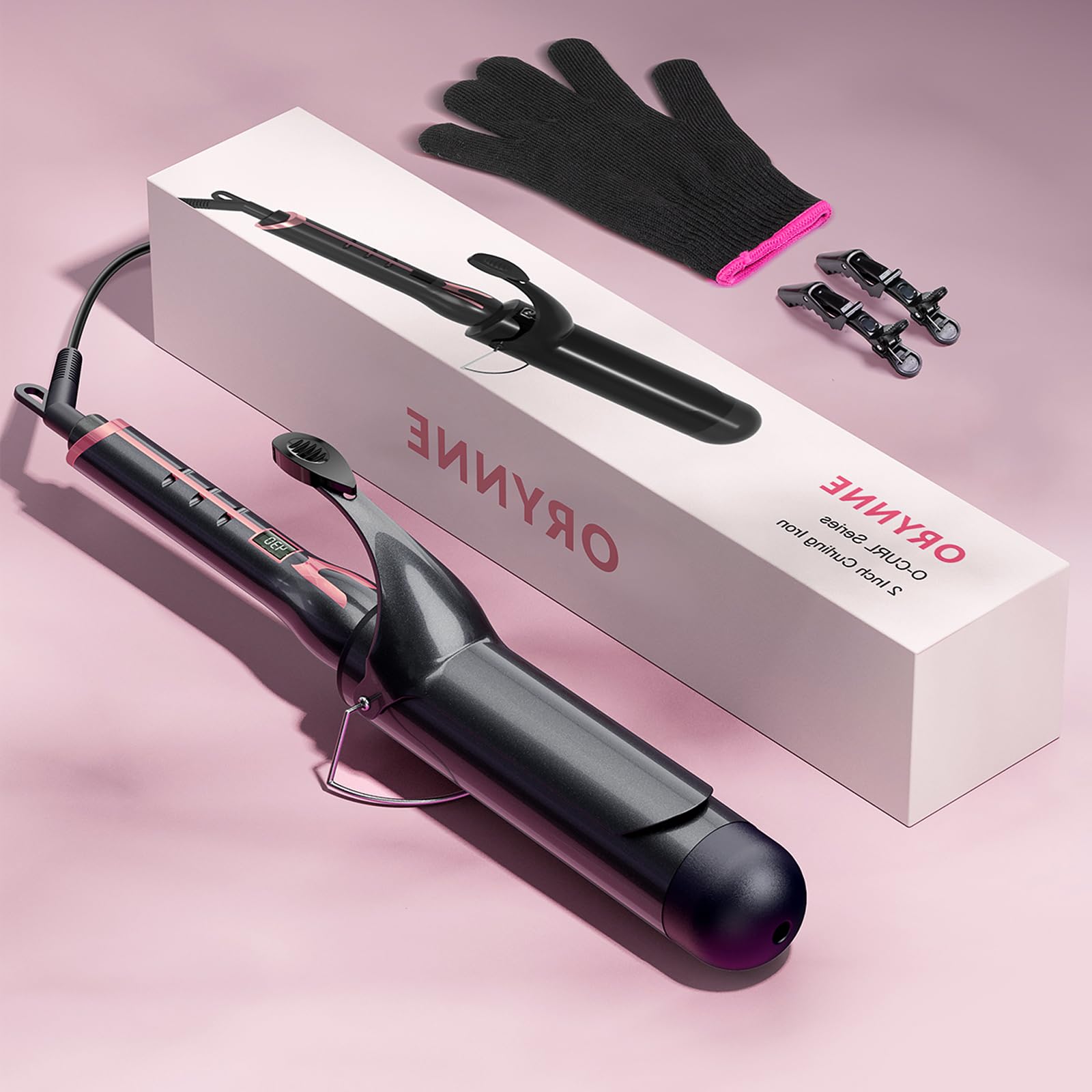 ORYNNE curling iron enhanced clip securely holds hair during curling