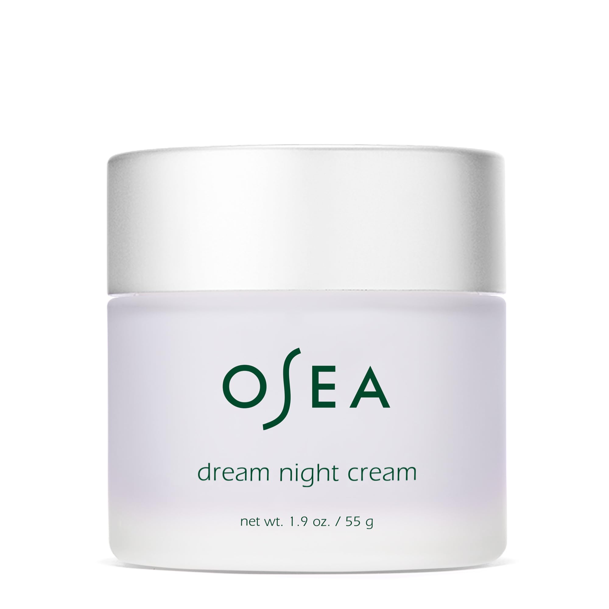 OSEA Dream Night Cream jar closeup showing rich overnight hydration for plump, rested-looking skin