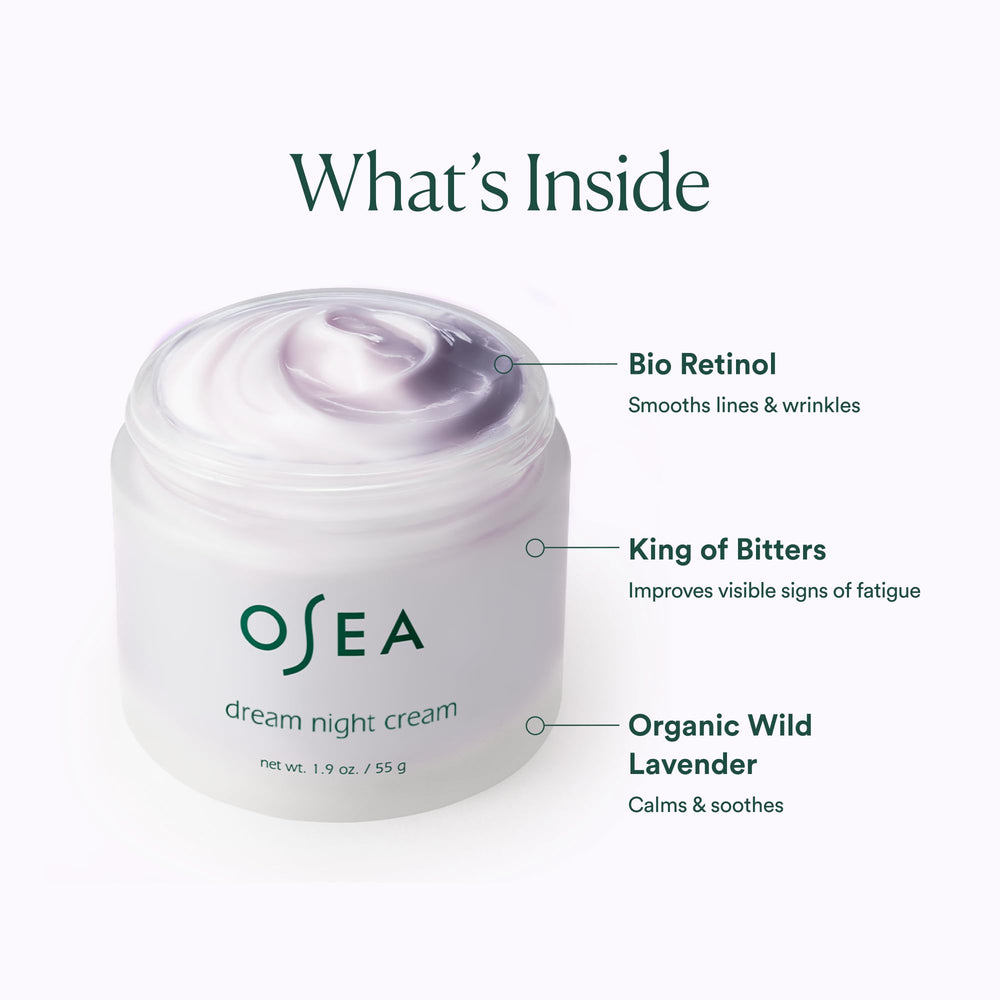 OSEA Dream Night Cream texture swirl illustrating creamy, soothing feel on the skin