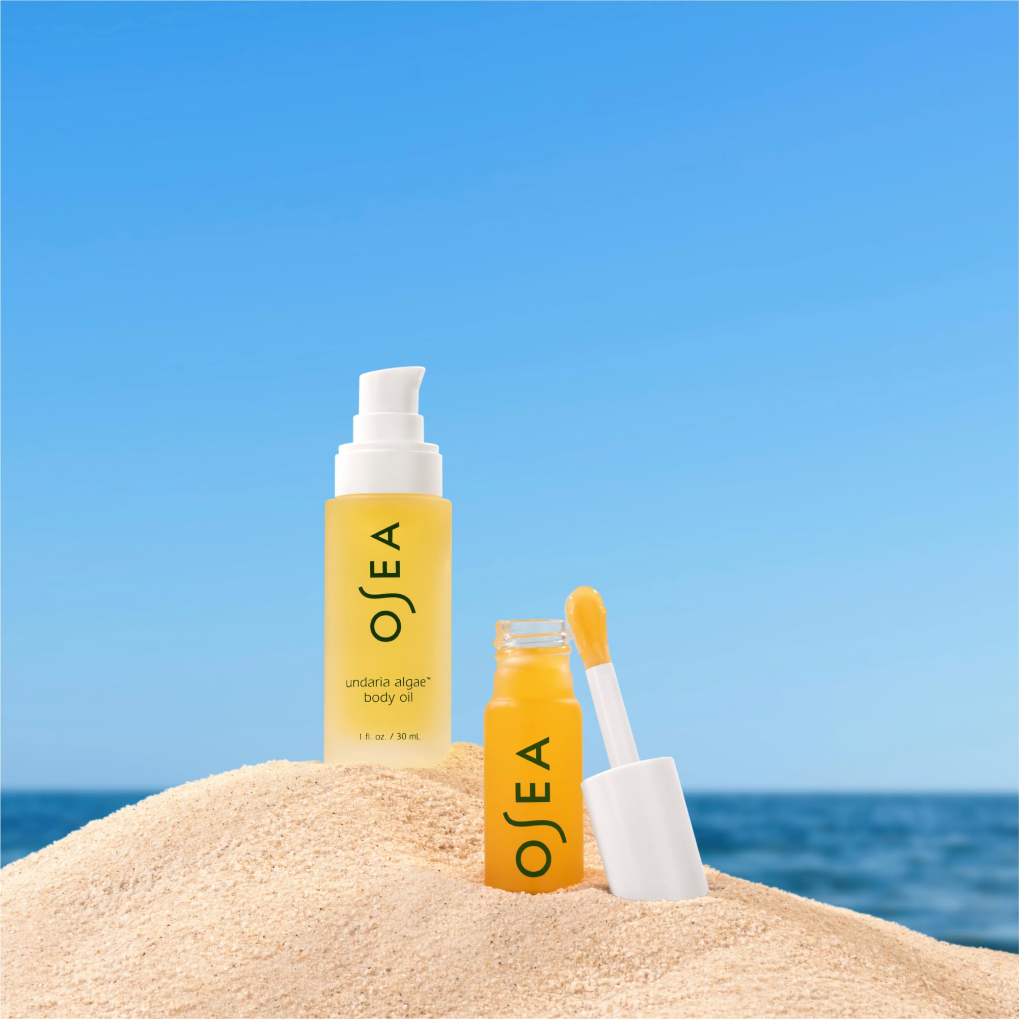 OSEA Juicy Duo packaging closeup reveals luxe glass bottles