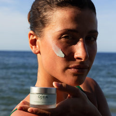 OSEA Seabiotic Water Cream texture swirl emphasizes refreshing, non-greasy finish.