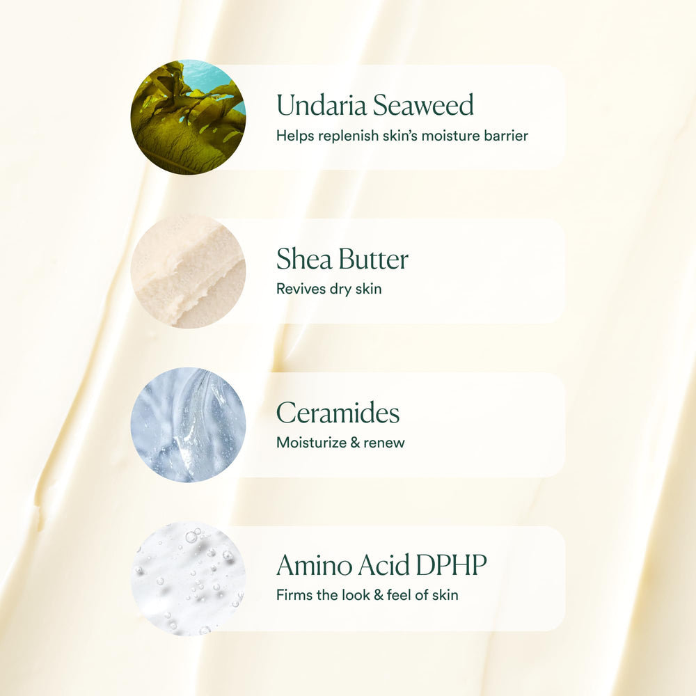 Vegan and gluten-free badge on OSEA Undaria Algae Body Butter label