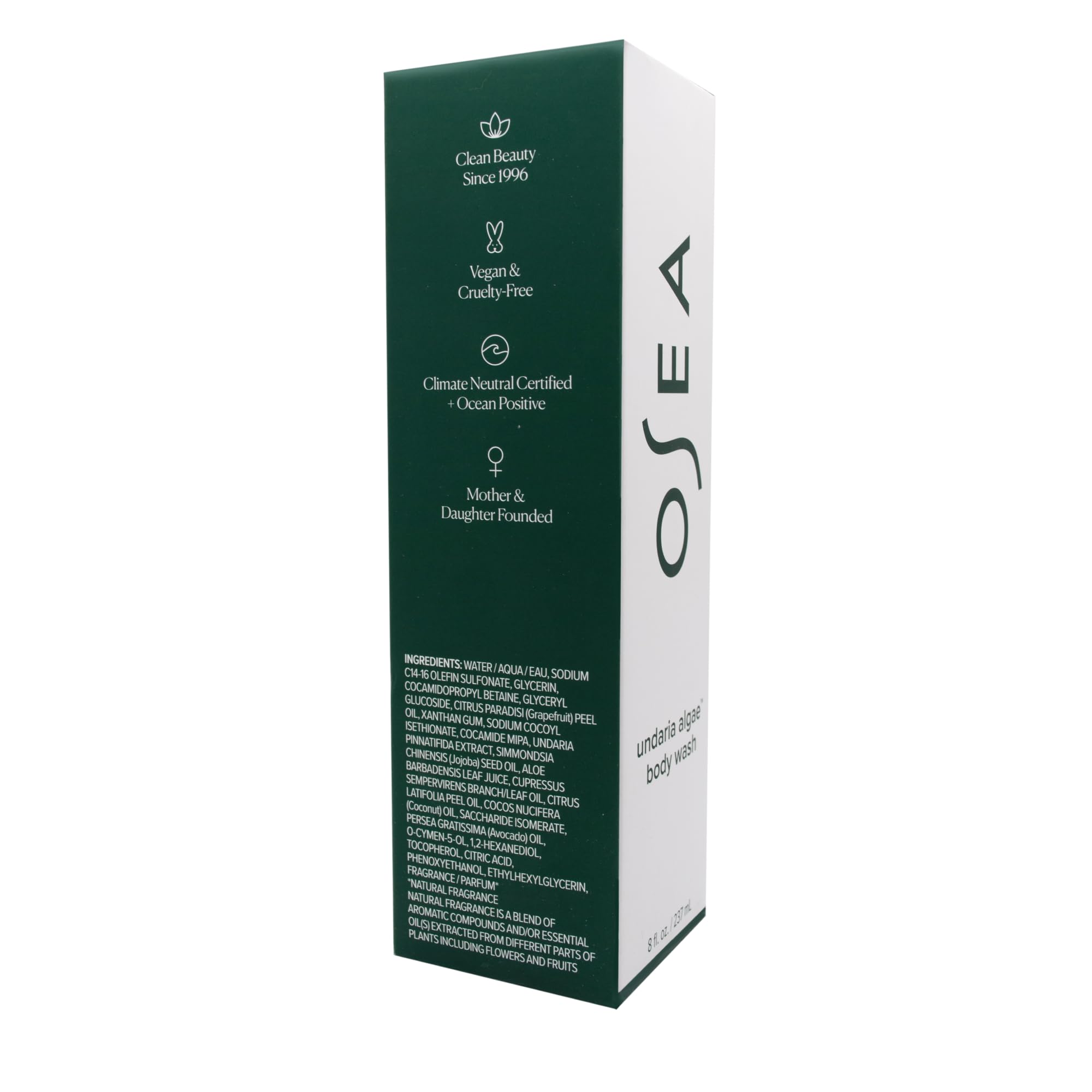 Eco-friendly packaging concept for OSEA Undaria Algae Body Wash supporting ocean stewardship.