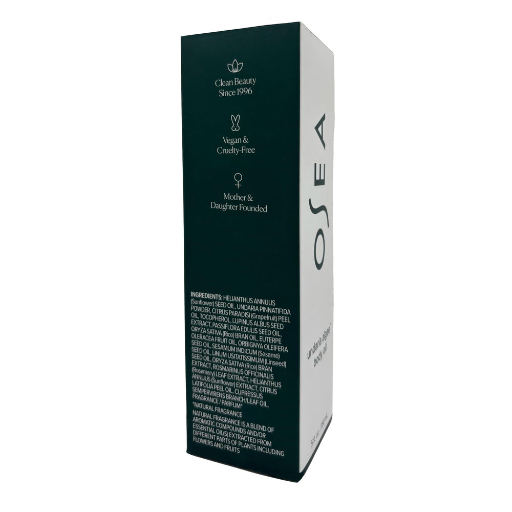 Vegan and cruelty-free certification label on OSEA Undaria Algae Oil.