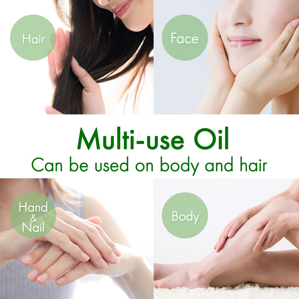Oshima Tsubaki Camellia Seed Oil body and hair glow use case.