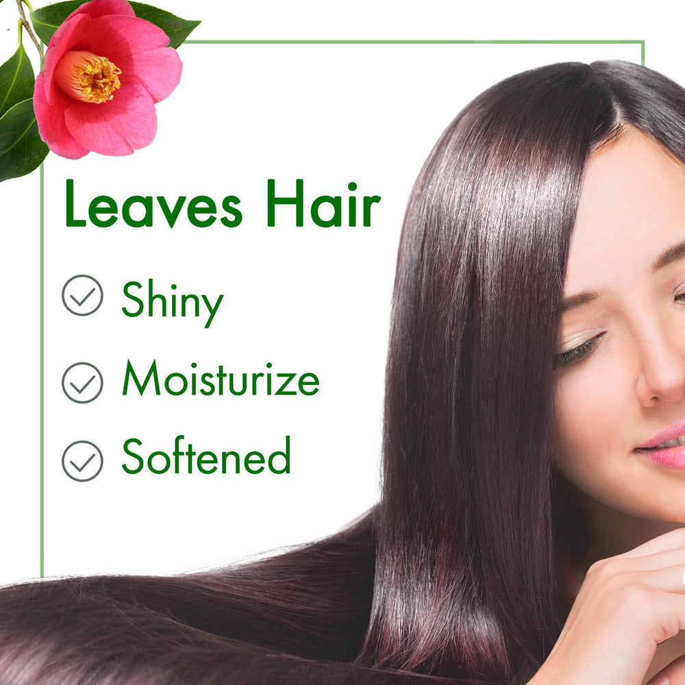 Oshima Tsubaki Camellia Seed Oil on hair emphasizes moisture and shine.