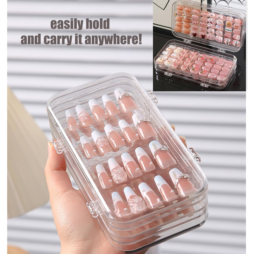 Oskrieel tri-fold nail organizer case in-use with standard press-on nails.