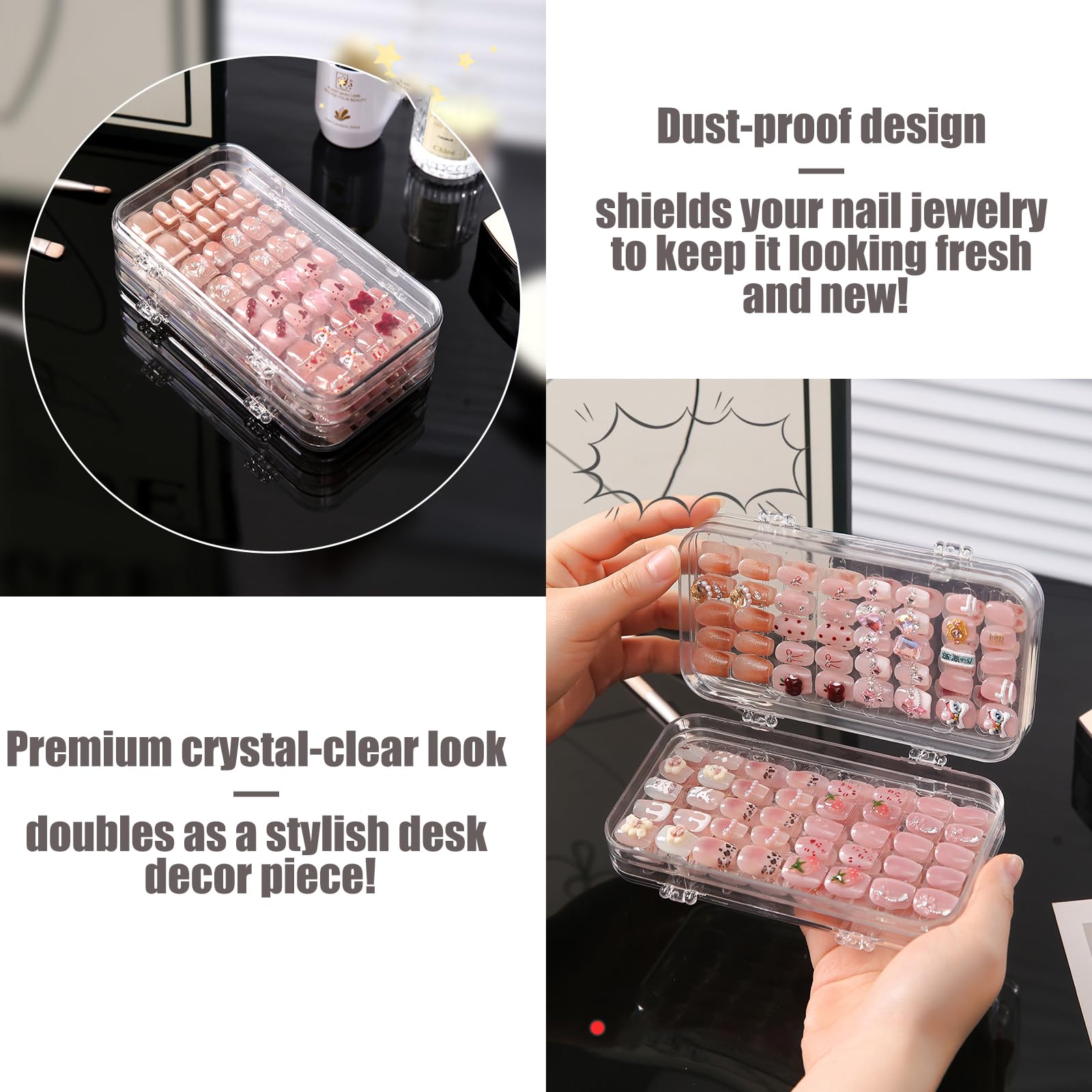 Oskrieel tri-fold nail organizer case vertical display saves counter space.