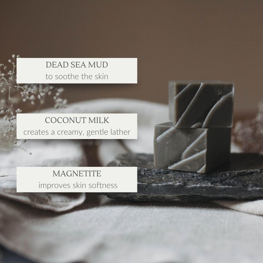 Osmia soap bar beside bath setup suggests an easy daily cleansing ritual.