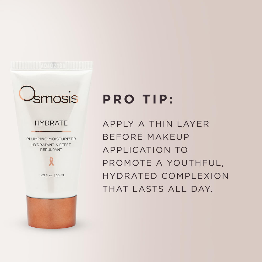 OSMOSIS Hydrate packaging closeup showcases simple, effective routine steps.