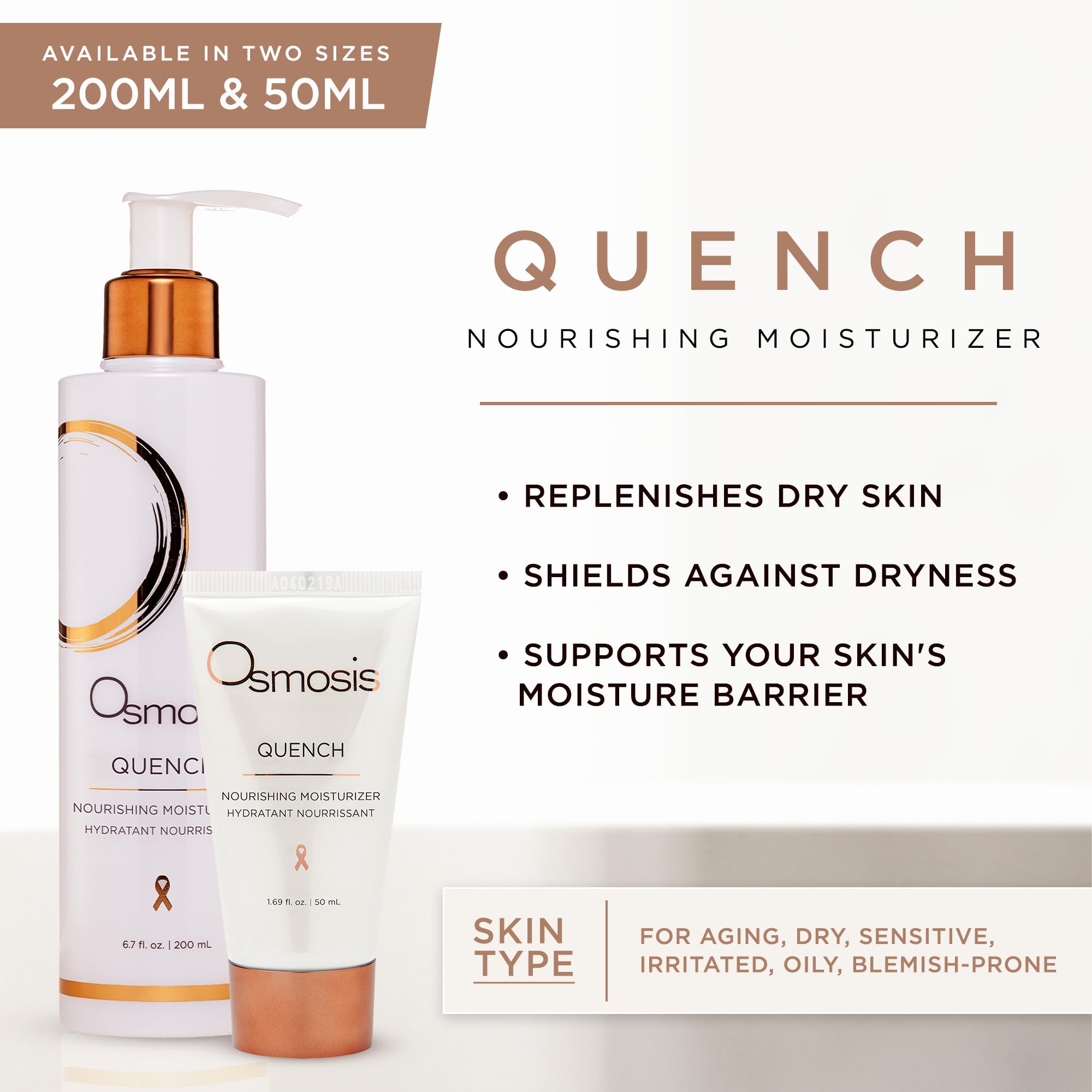 OSMOSIS QUENCH jojoba oil under light emphasizes balanced moisture.