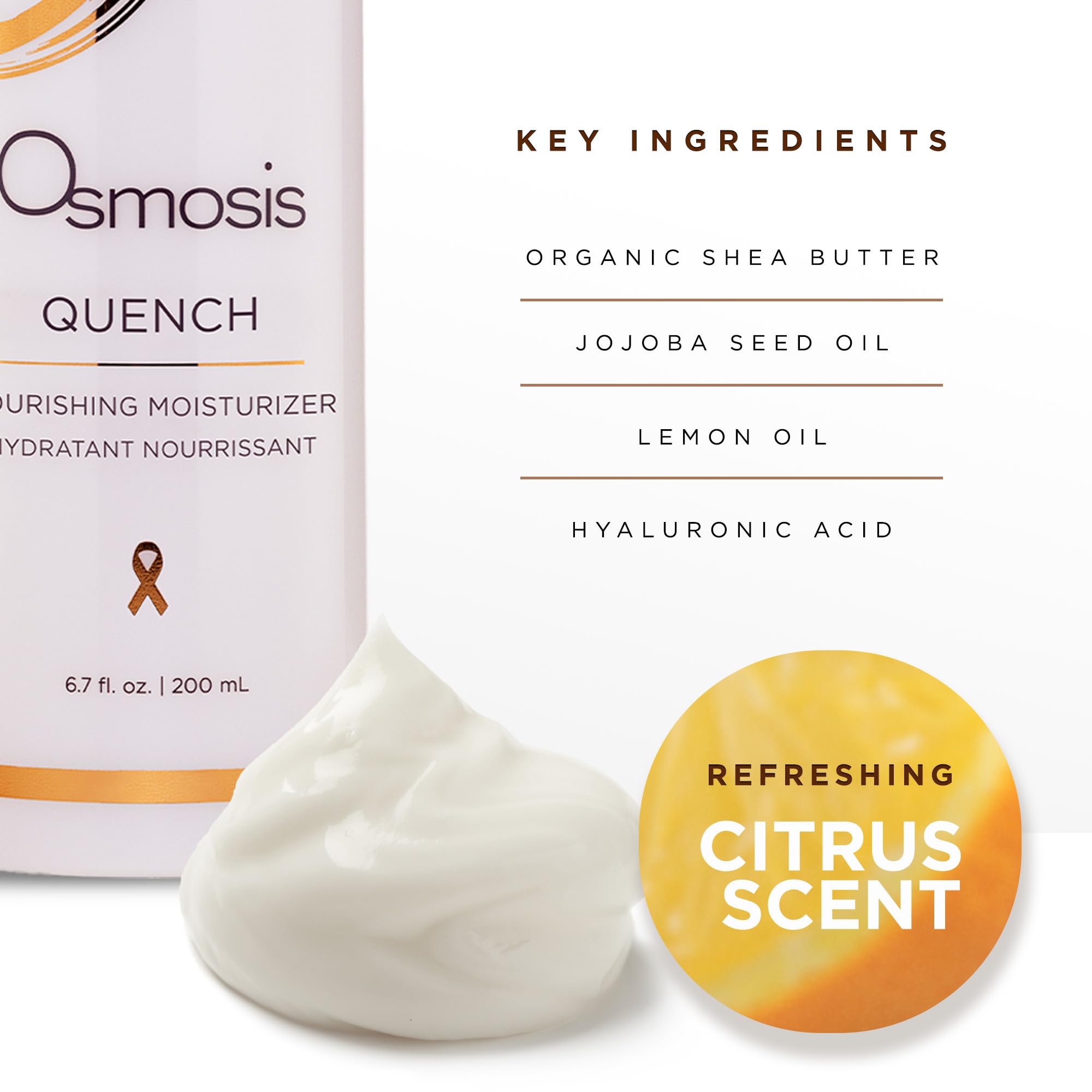 OSMOSIS QUENCH shea butter swirl conveys rich nourishment for dry areas.
