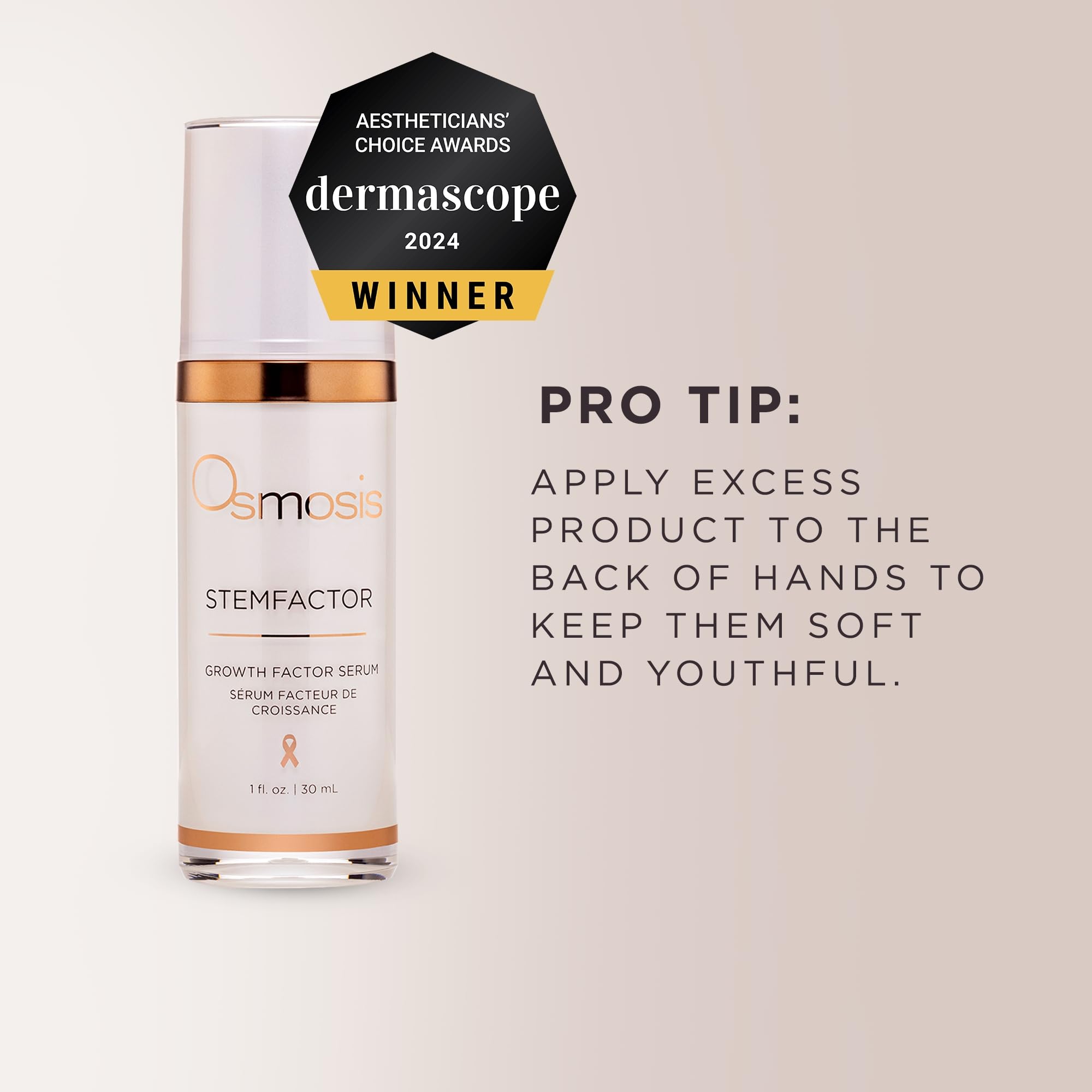 OSMOSIS StemFactor application scene suggests layerable use in morning skincare.