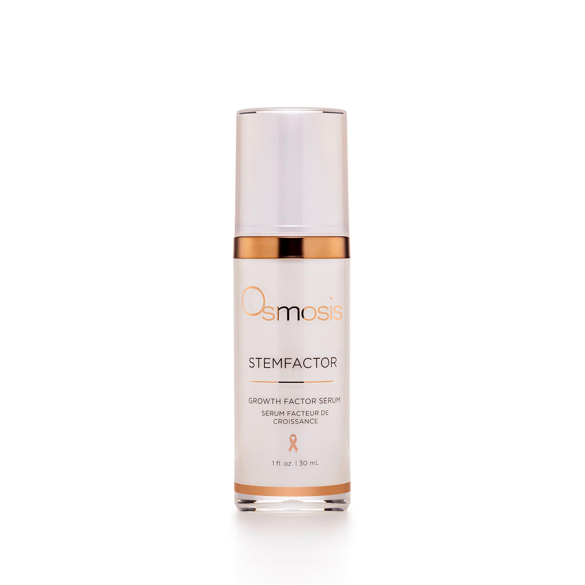 OSMOSIS StemFactor serum bottle emphasizes anti-aging delivery of growth factors.