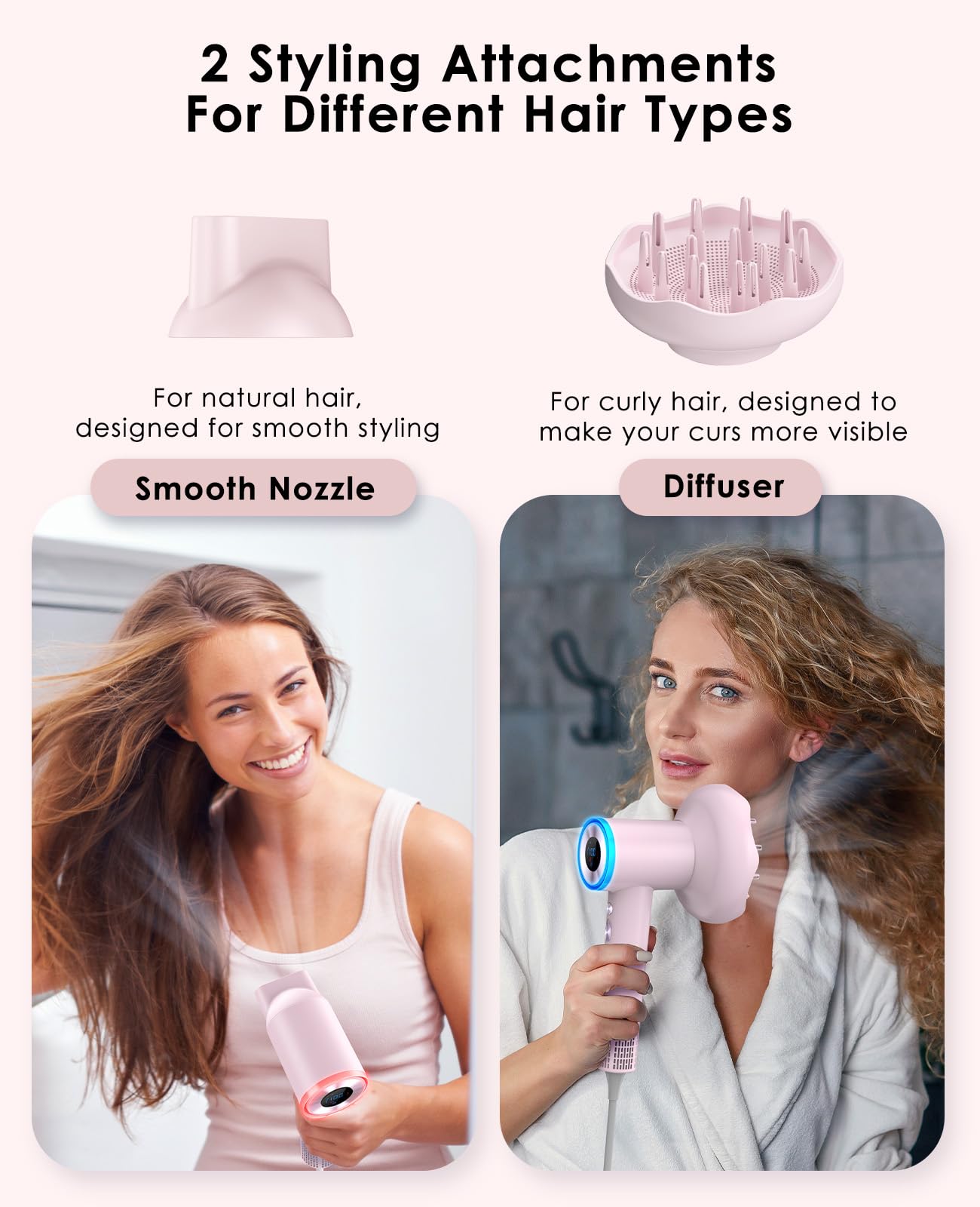 OSOU Diffuser Hair Dryer LCD-display provides precise temperature and speed control.