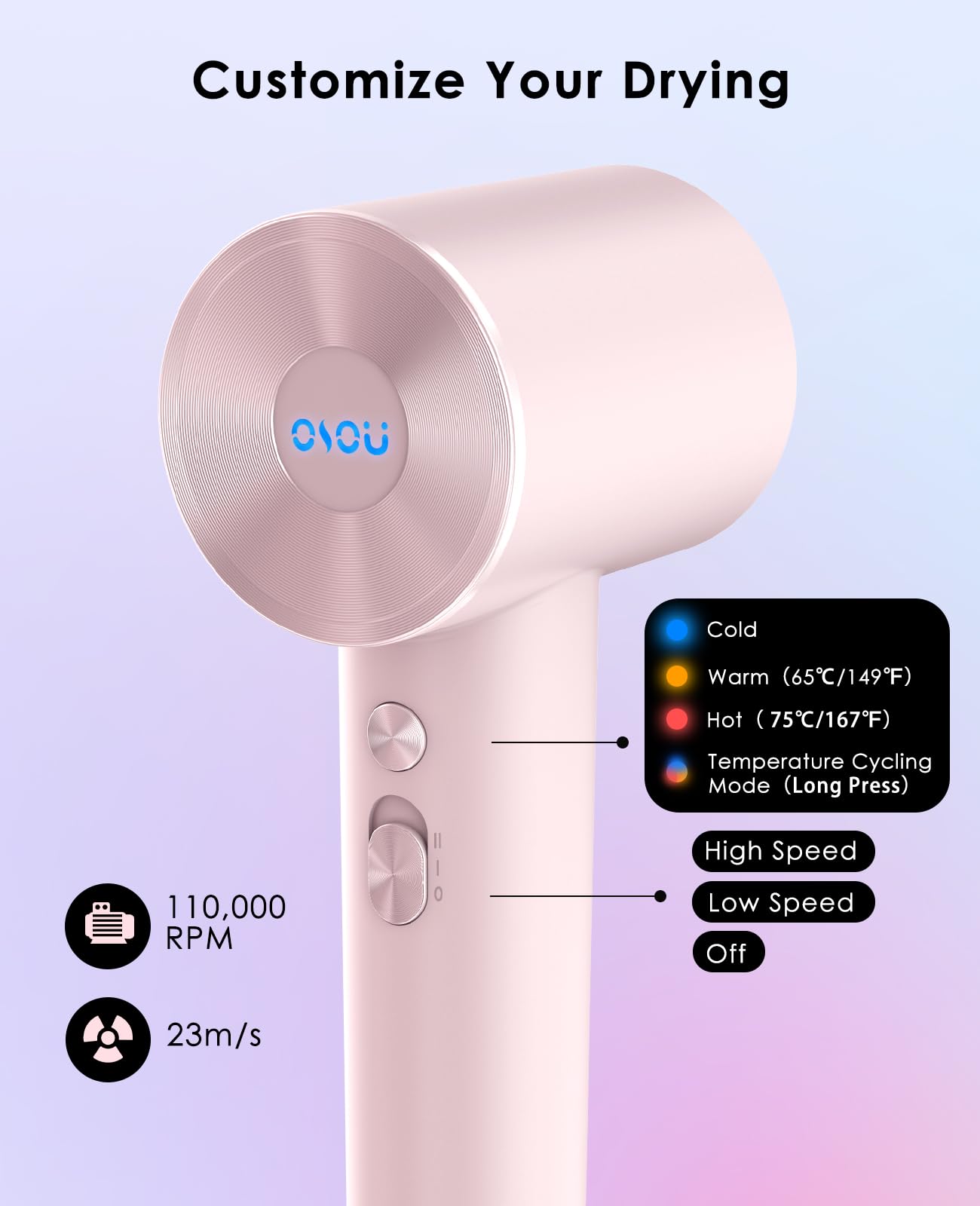 OSOU hair dryer uses infrared heating for consistent, gentle heat.