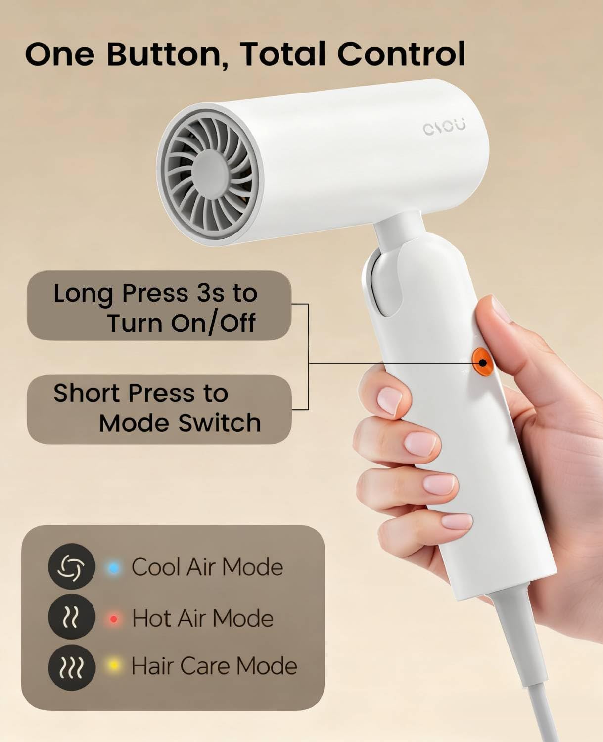 Osou travel hair dryer glossy white finish on display