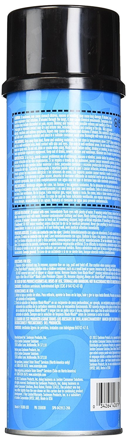 Oster Blade Wash Liquid Dip 3-pack bottles close-up for quick blade cleaning.