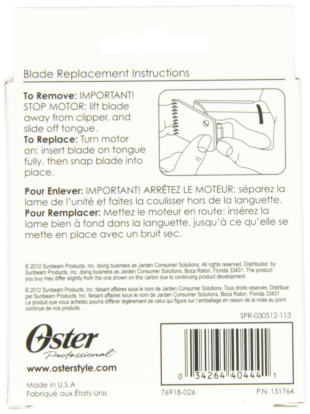 Oster detachable blade USA-made closeup highlights durable high-carbon steel construction.