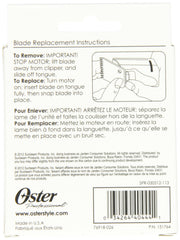 Oster detachable blade USA-made closeup highlights durable high-carbon steel construction.