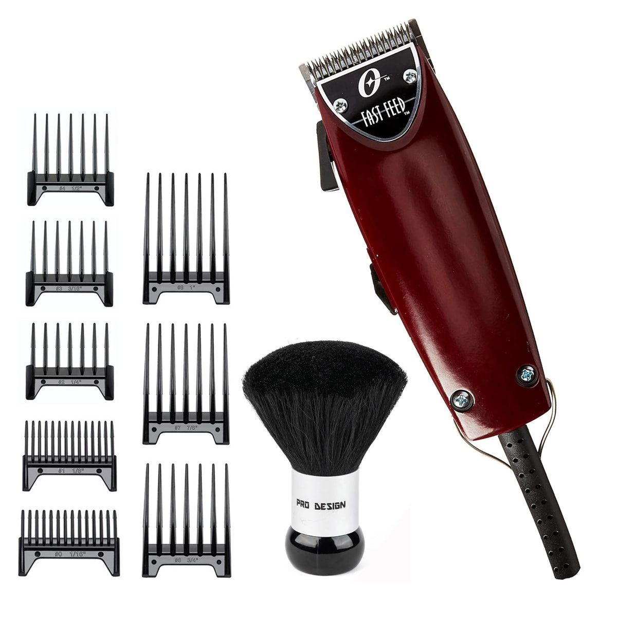 Oster Fast Feed clipper front view showing compact, ergonomic design for comfortable use.