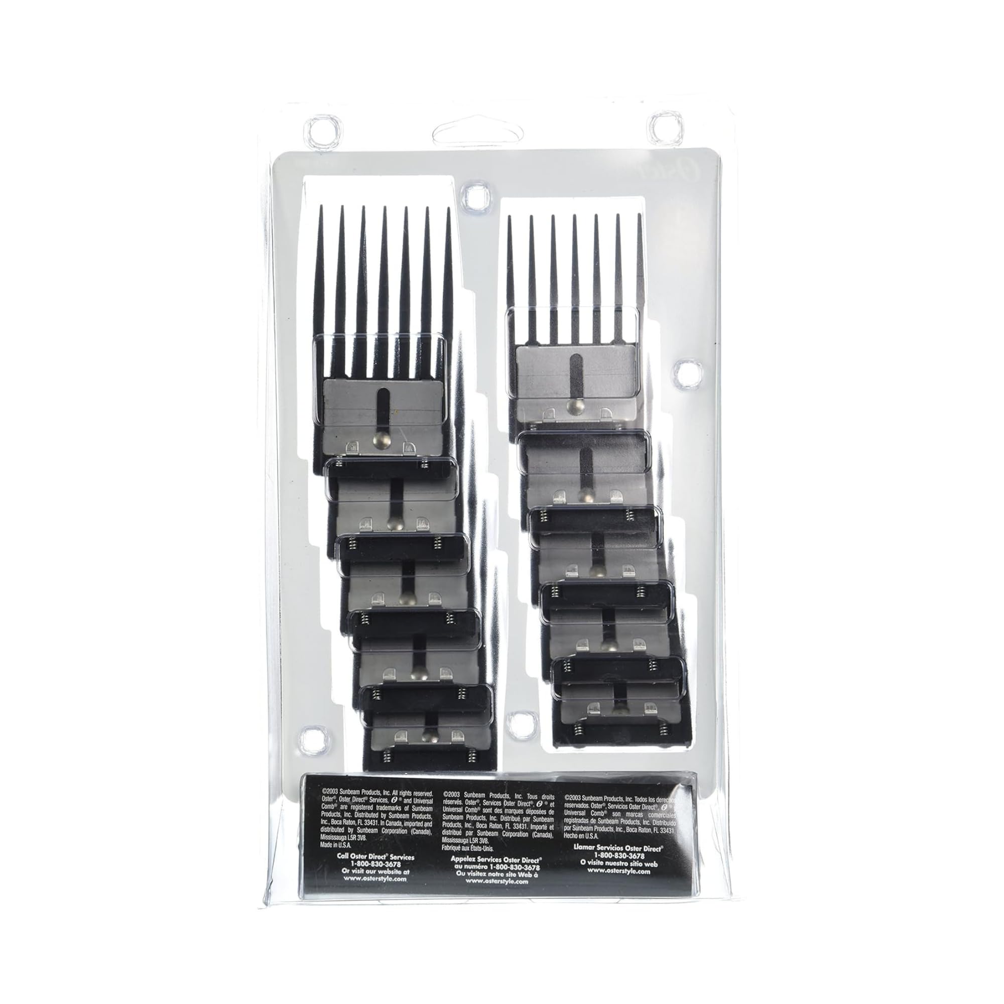 Oster Universal Combs Pouch Set displays size options range for precise cuts.