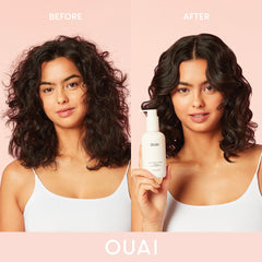 OUAI anti-frizz cream ends application demonstrates targeted frizz reduction at dry or mid-length ends.