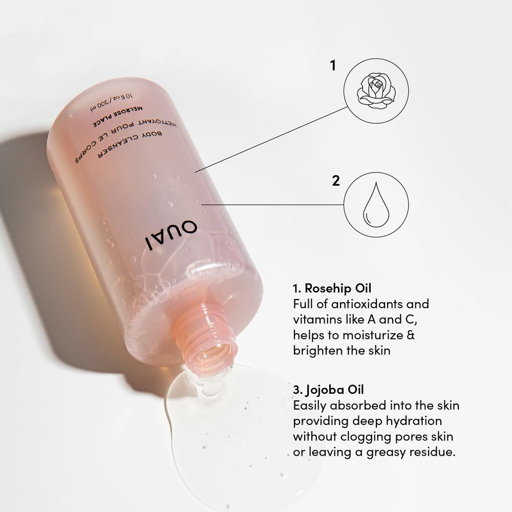 OUAI Body Cleanser Melrose Place fragrance-notes invite bergamot and lychee aroma during shower.