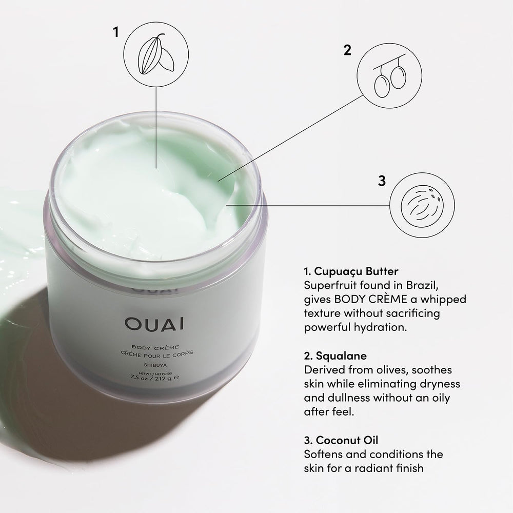 OUAI Coconut oil shot — conditioning and radiant finish on skin.