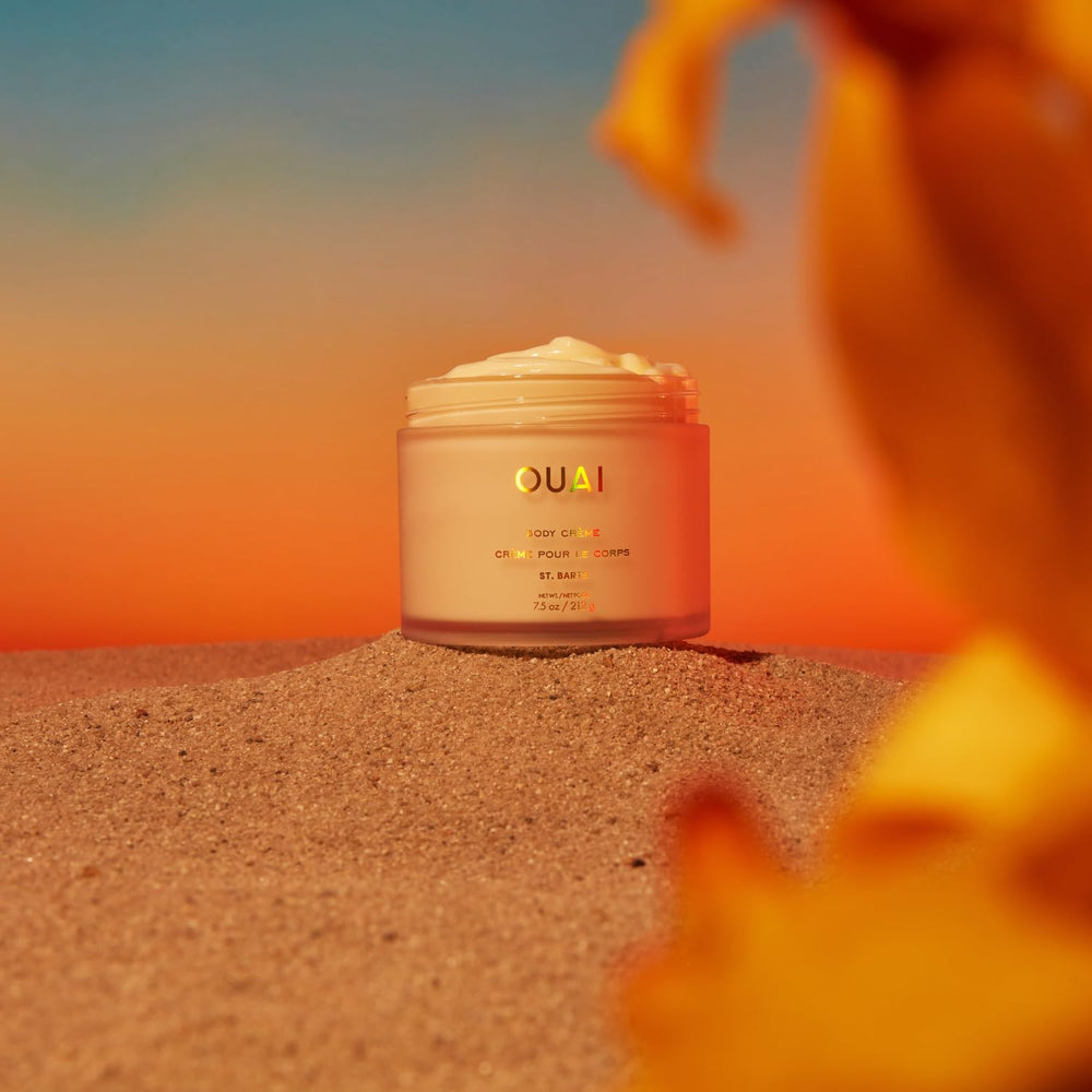 OUAI Body Cream St. Barts glow finish on skin hints healthy-looking radiance.