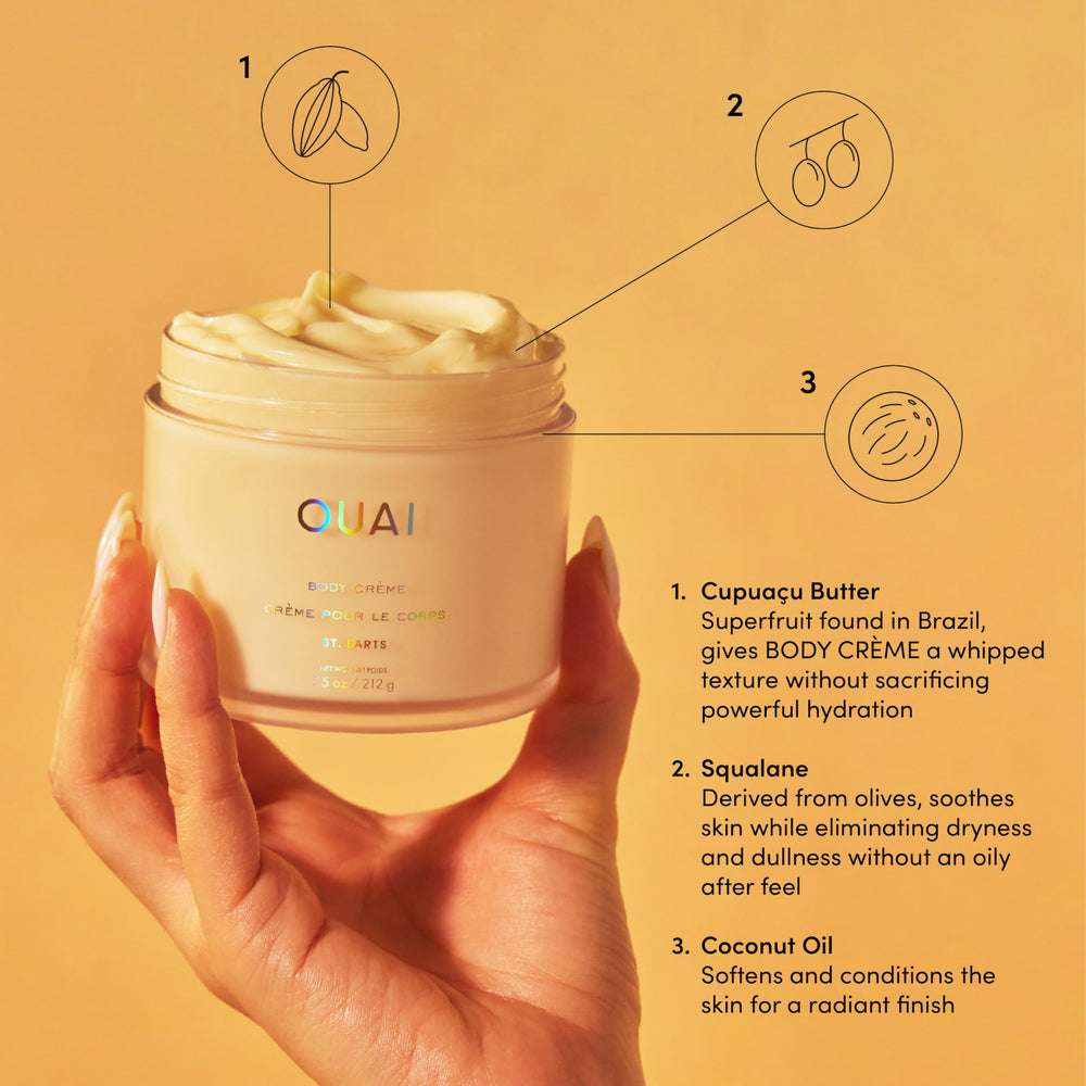 OUAI Body Cream St. Barts squalane frame showcases soothing, long-lasting hydration.